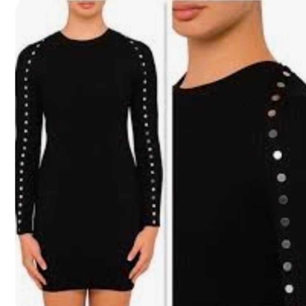 Alexander Wang Black Studded Long Sleeve Dress